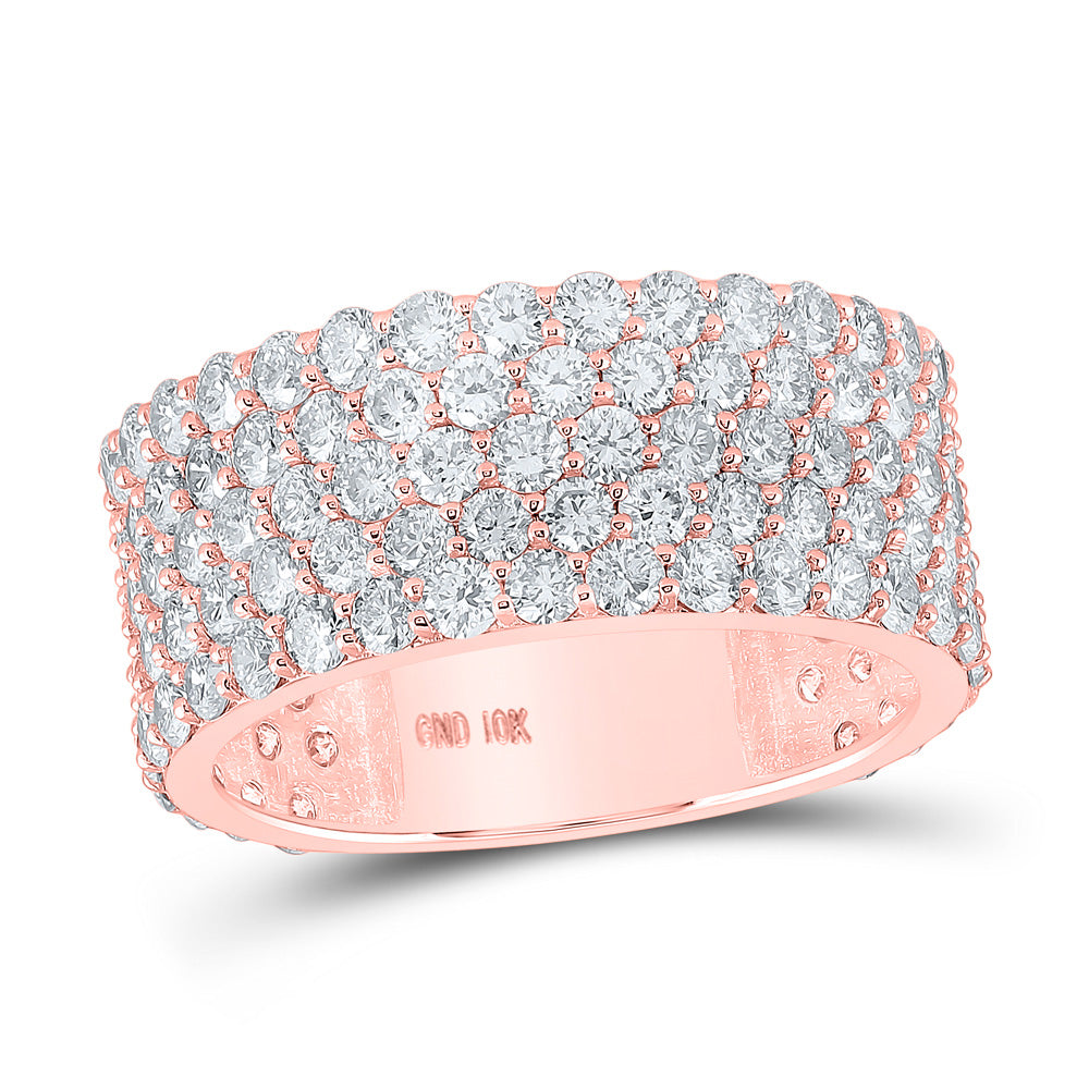 10kt Rose Gold Mens Round Diamond Pave 5-Row Band Ring 5-3/8 Cttw