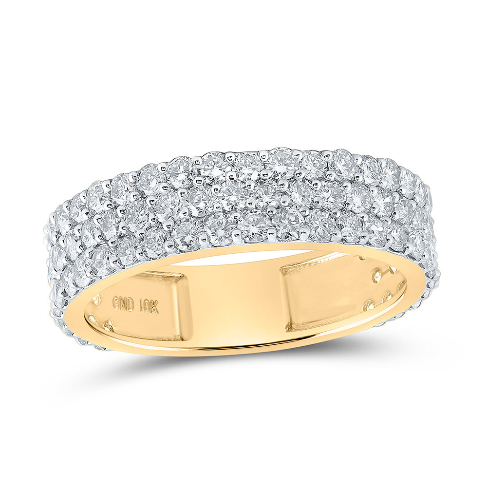 10kt Yellow Gold Mens Round Diamond 3-Row Pave Band Ring 2-5/8 Cttw