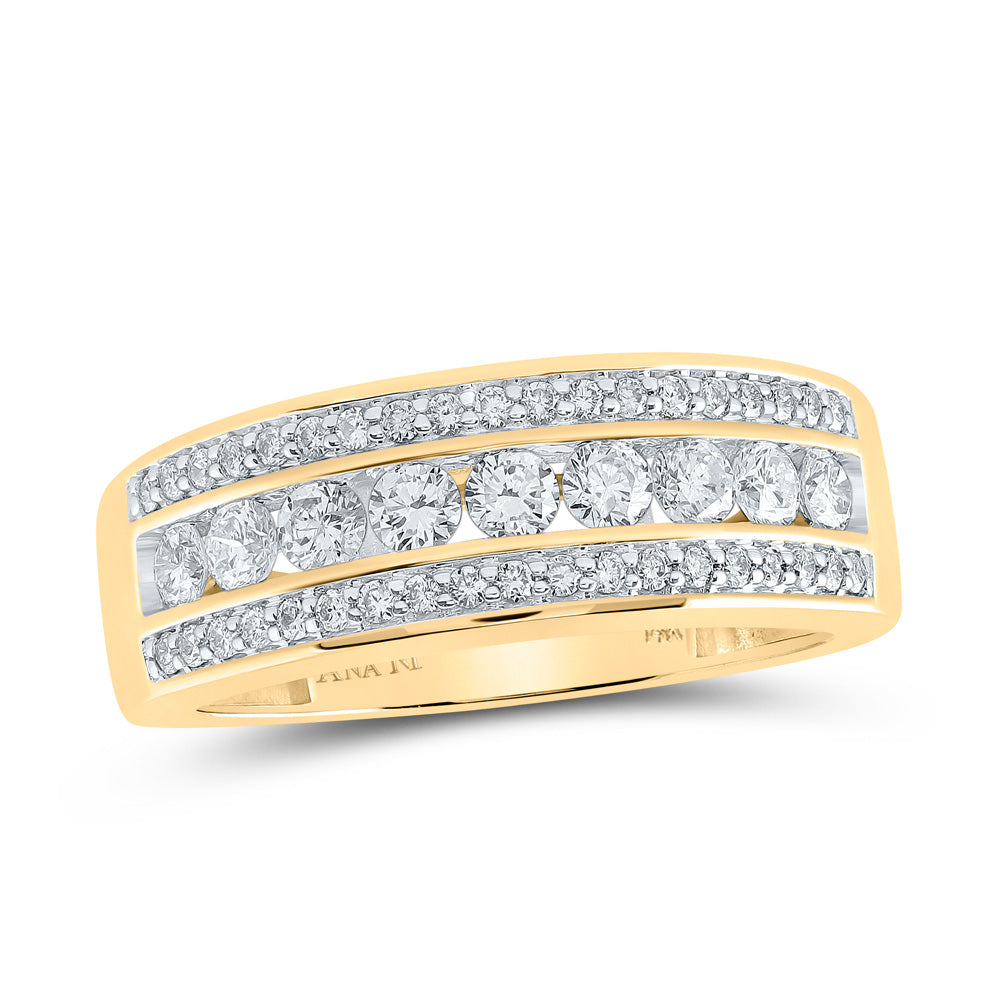 14kt Yellow Gold Mens Round Diamond Triple Row Band Ring 1 Cttw