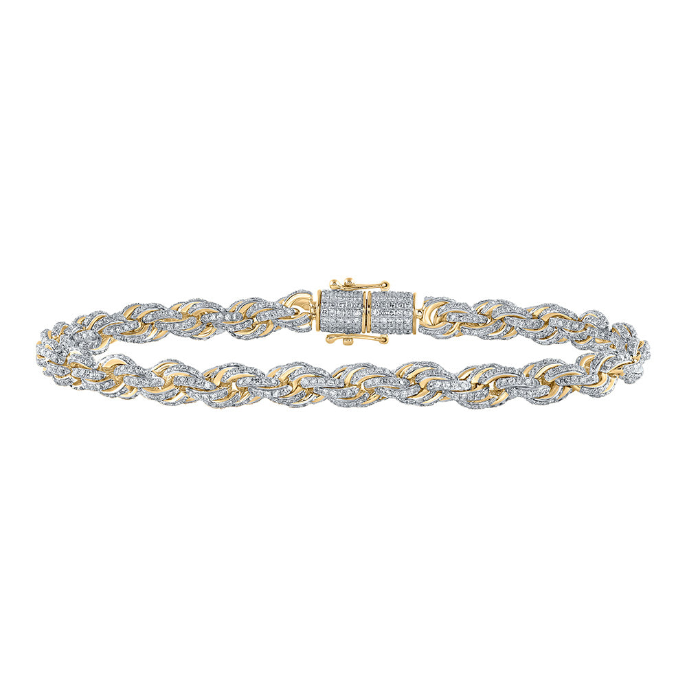 10kt Yellow Gold Mens Round Diamond 8.5-inch Rope Chain Bracelet 6-1/5 Cttw