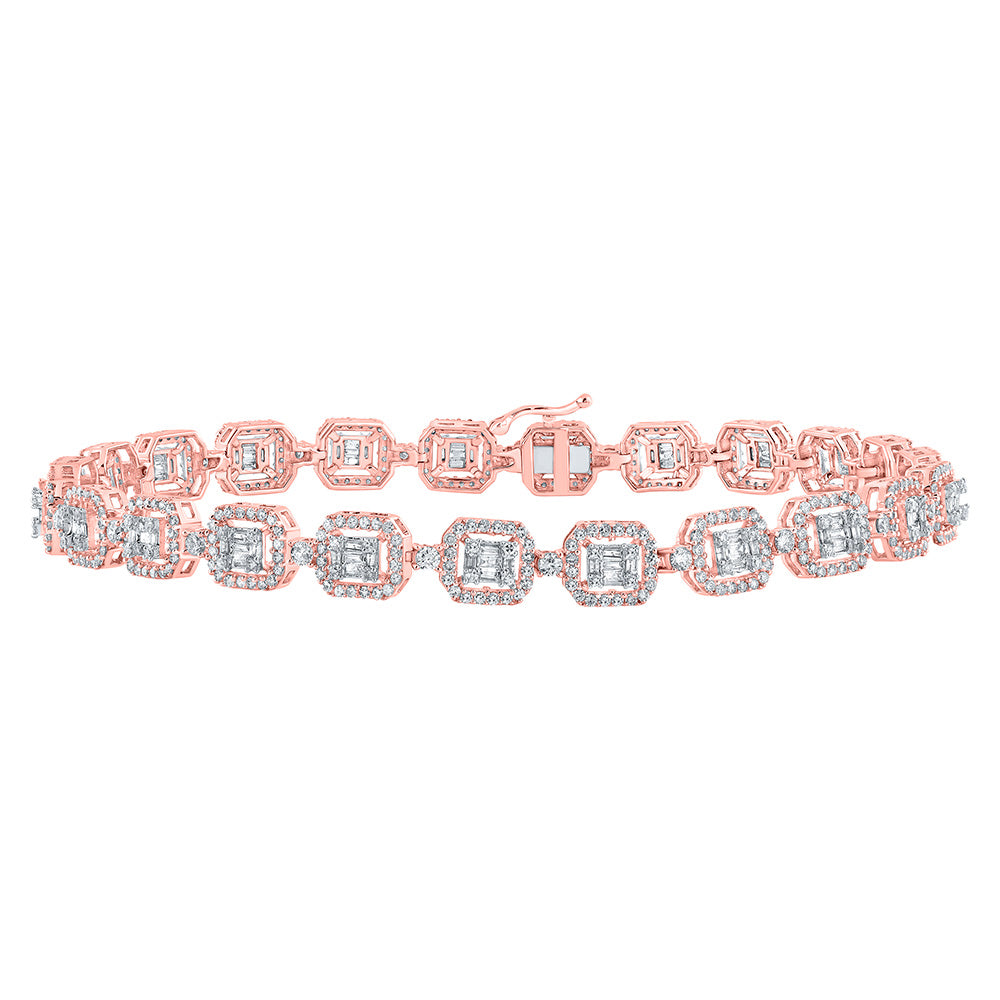 14kt Rose Gold Mens Round Diamond Geometric Link Bracelet 4 Cttw