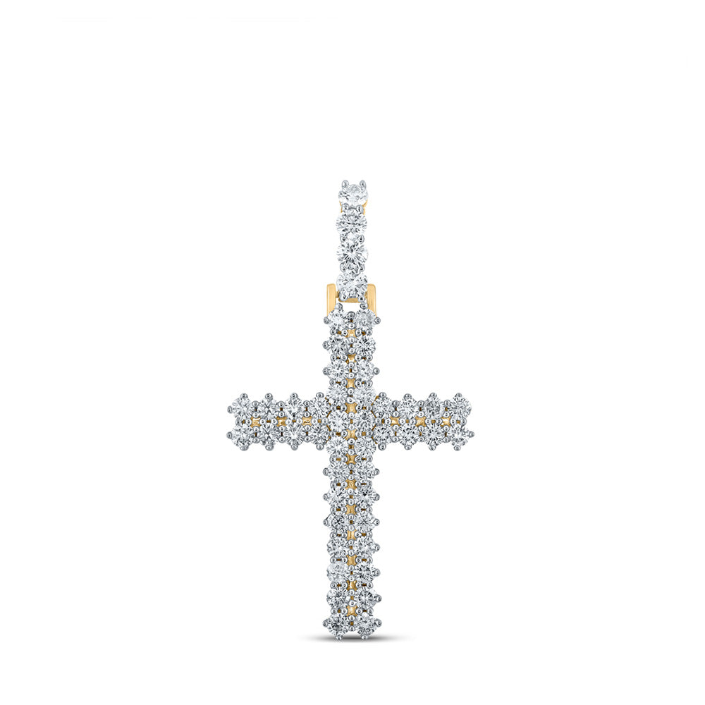 14kt Yellow Gold Mens Round Diamond Cross Charm Pendant 2-1/3 Cttw