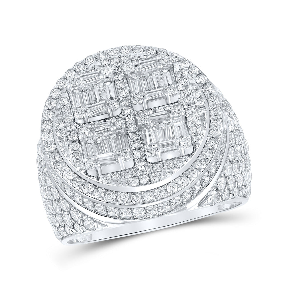 14kt White Gold Mens Baguette Diamond Circle Ring 3-7/8 Cttw