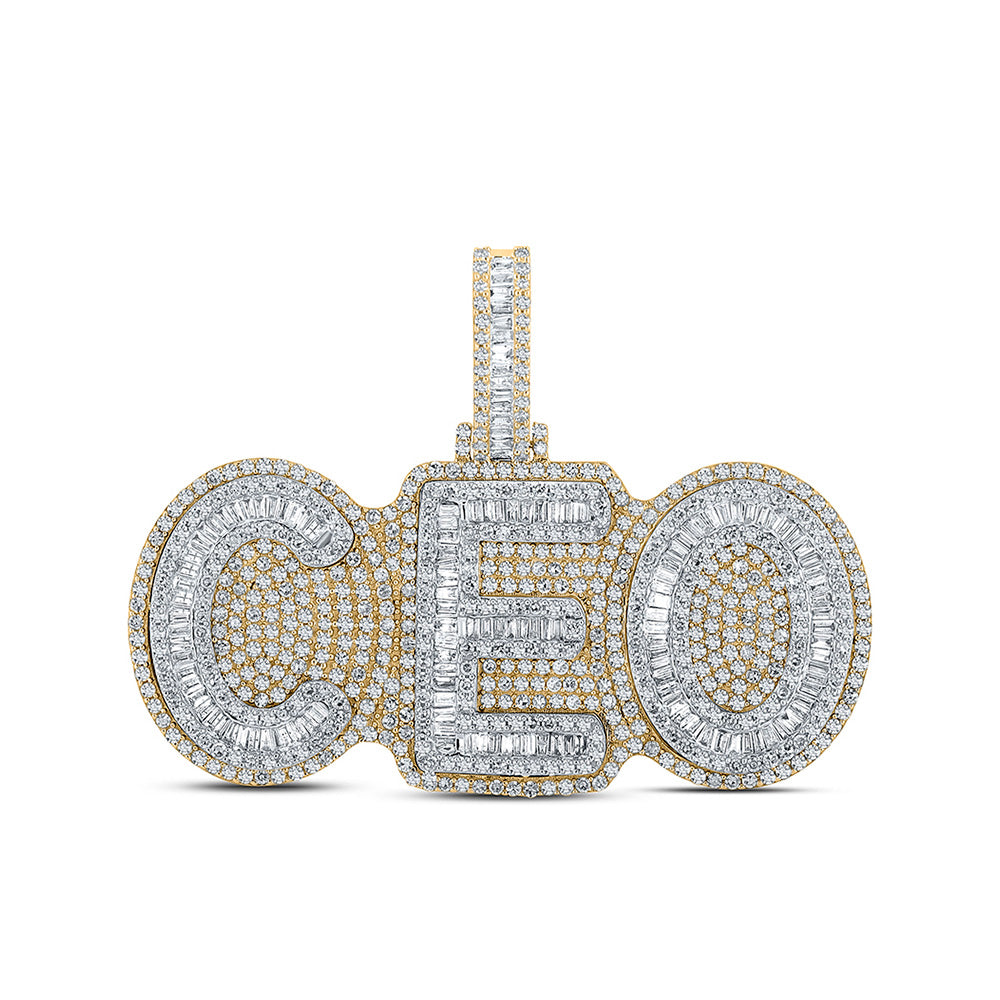 14kt Two-tone Gold Mens Baguette Diamond CEO Charm Pendant 5 Cttw