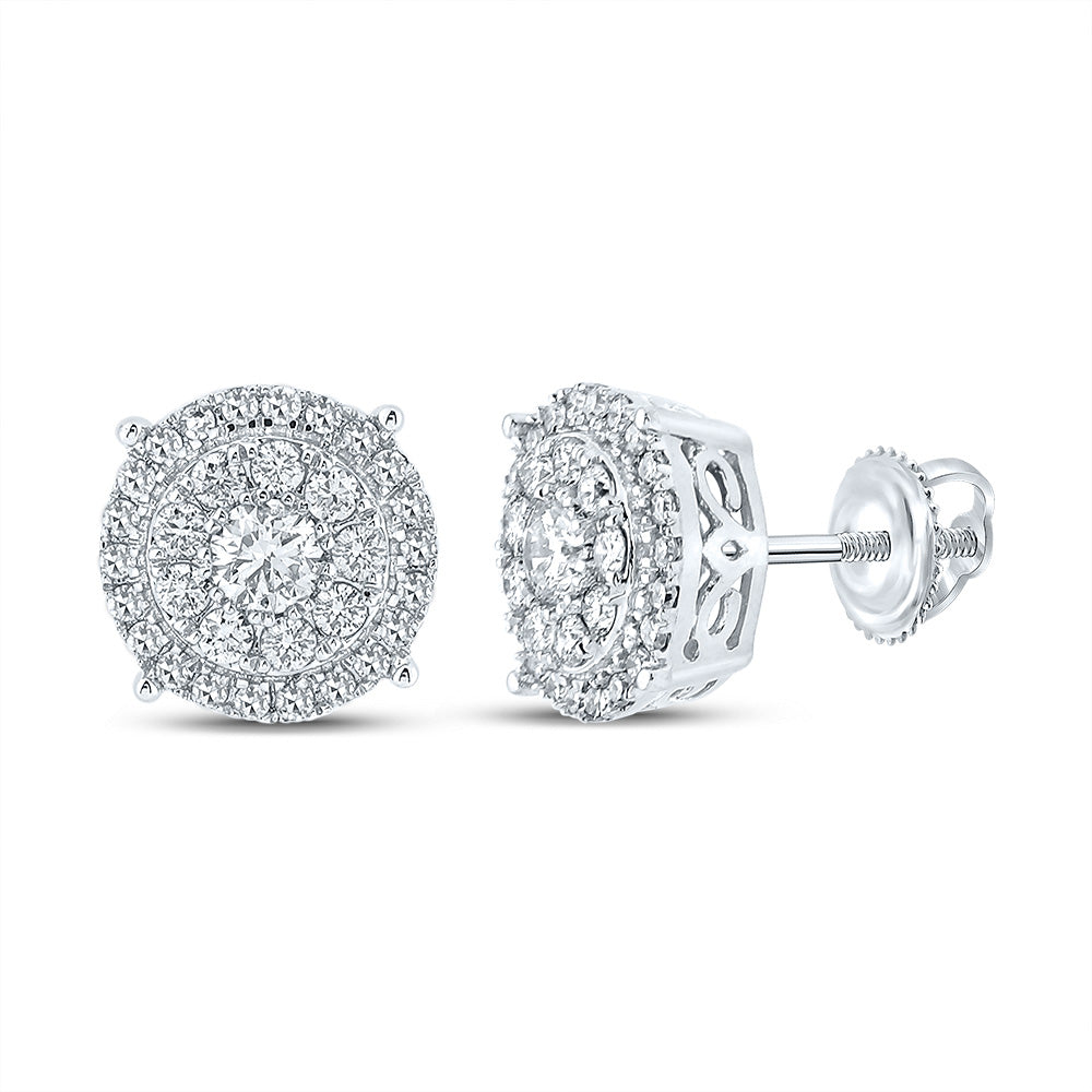 14kt White Gold Mens Round Diamond Cluster Earrings 5/8 Cttw