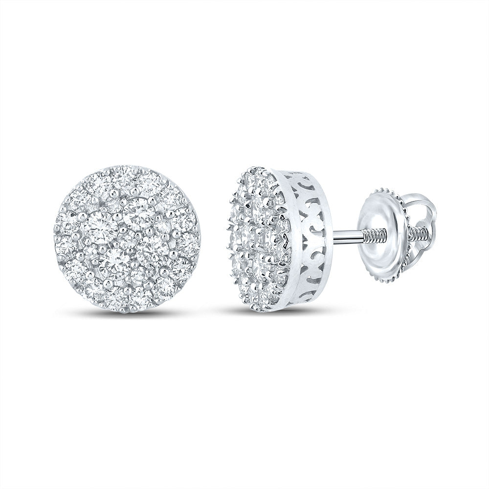 14kt White Gold Mens Round Diamond Cluster Earrings 5/8 Cttw