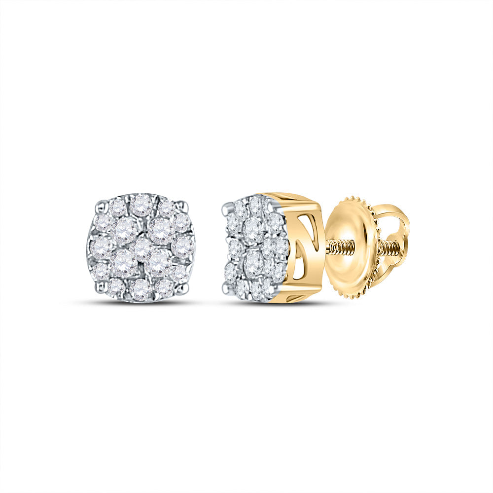 14kt Yellow Gold Mens Round Diamond Cluster Earrings 1/4 Cttw