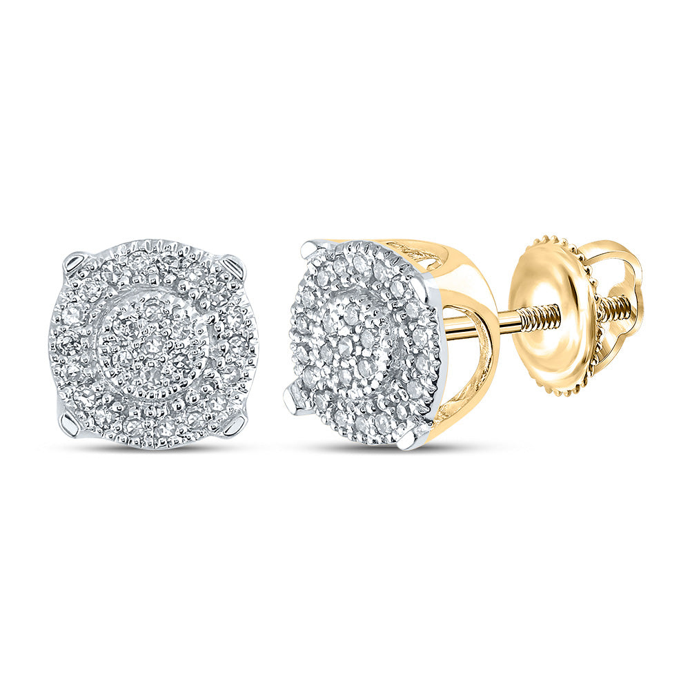 14kt Yellow Gold Mens Round Diamond Cluster Earrings 1/8 Cttw