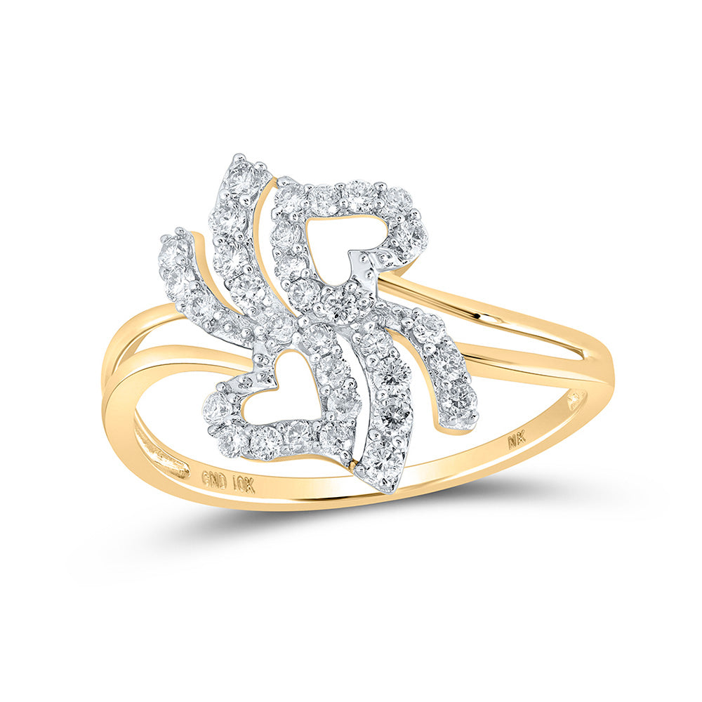 10kt Yellow Gold Womens Round Diamond Heart Ring 1/3 Cttw