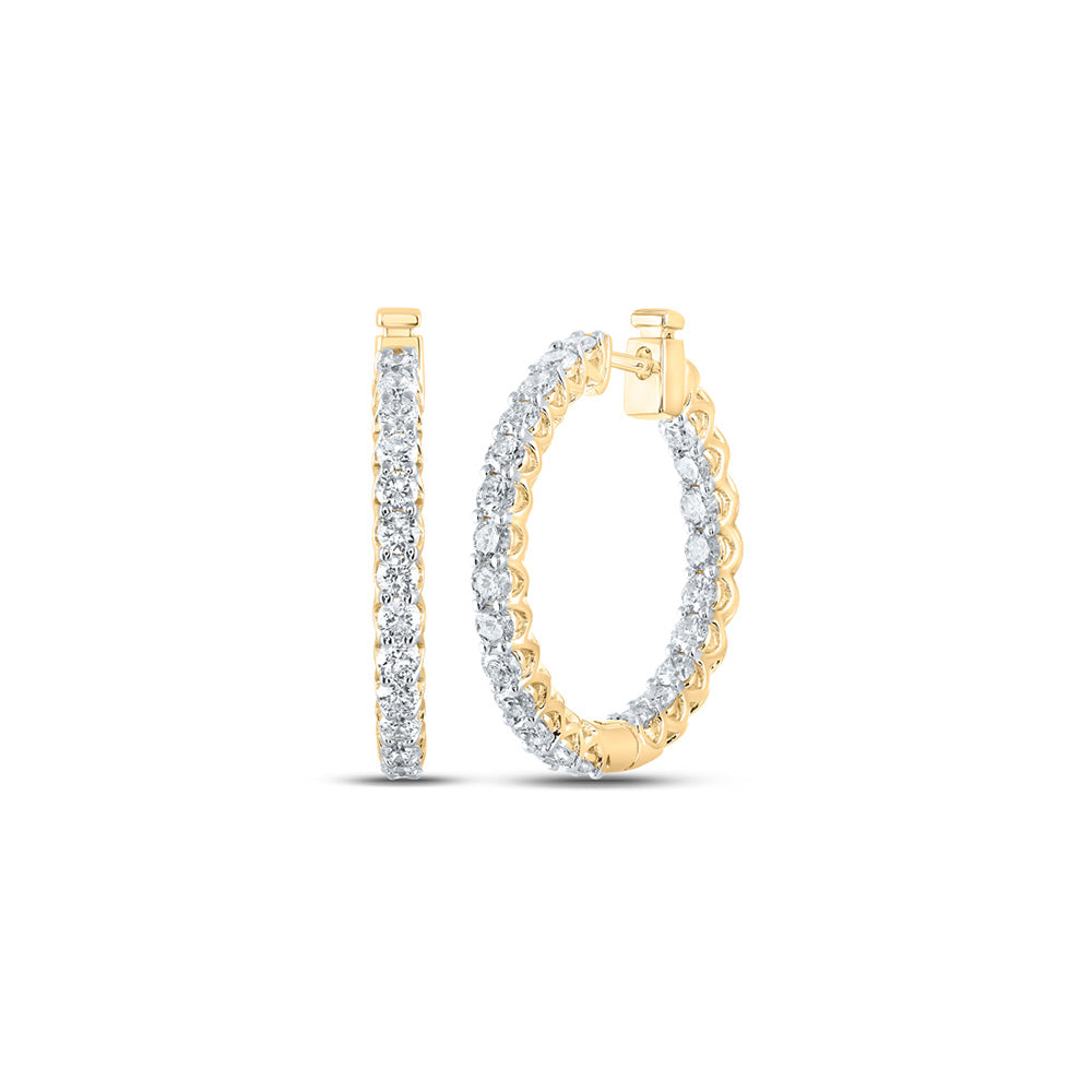 14kt Yellow Gold Womens Round Diamond Inside Outside Hoop Earrings 3 Cttw