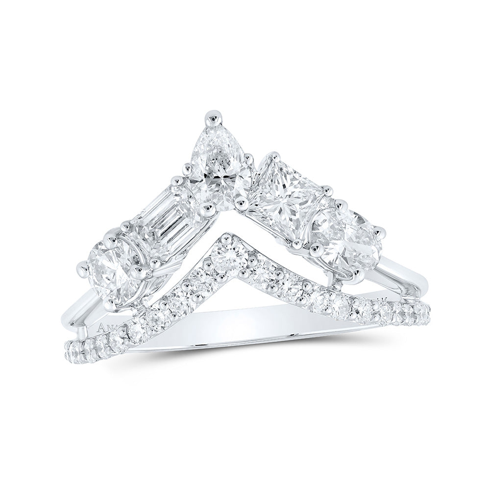 14kt White Gold Womens Princess Diamond Chevron Fashion Ring 1-3/8 Cttw