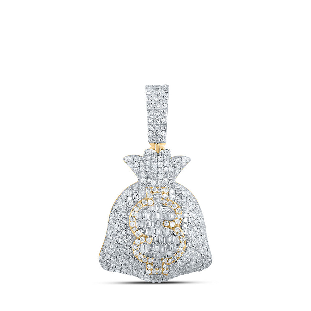 10kt Yellow Gold Mens Round Diamond Money Bag Dollar Charm Pendant 1-7/8 Cttw