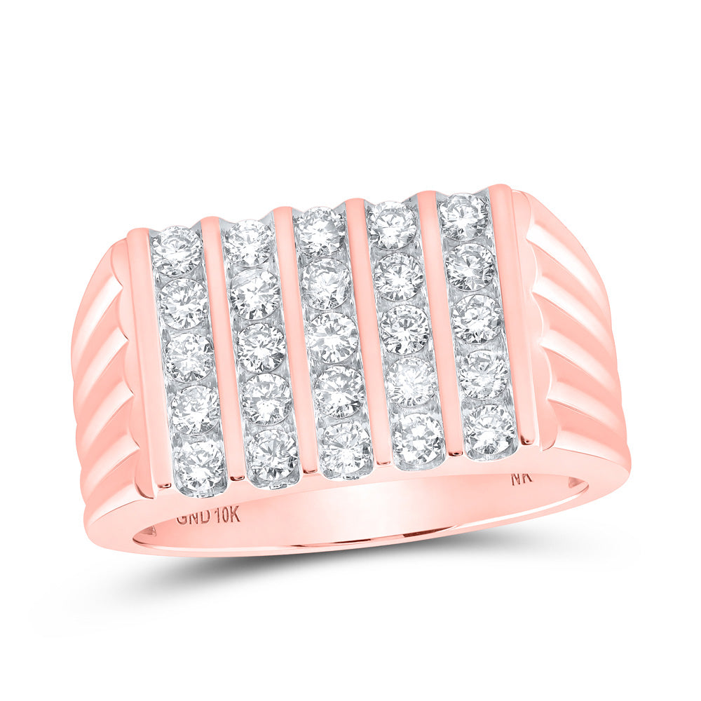 10kt Rose Gold Mens Round Diamond 5-Row Band Ring 1 Cttw