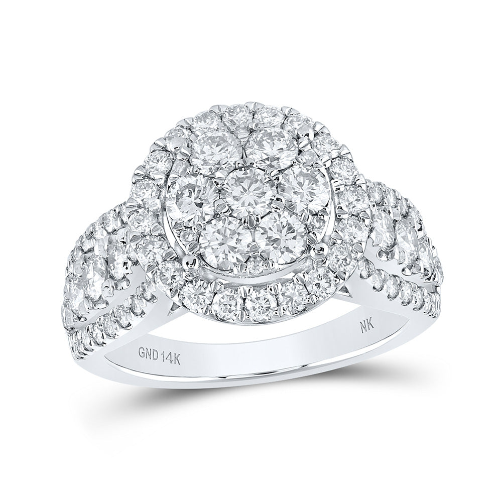 14kt White Gold Womens Round Diamond Flower Cluster Ring 2 Cttw