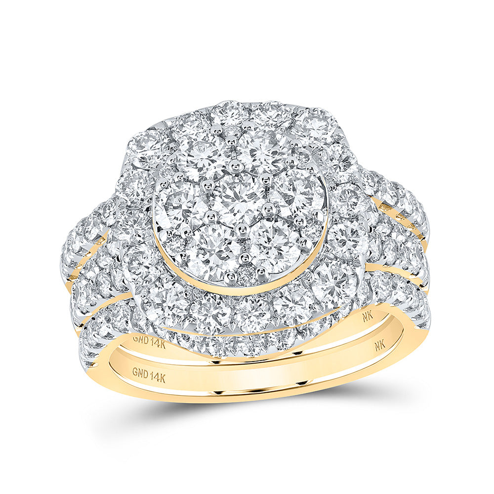 14kt Yellow Gold Round Diamond Cluster Bridal Wedding Ring Band Set 3 Cttw