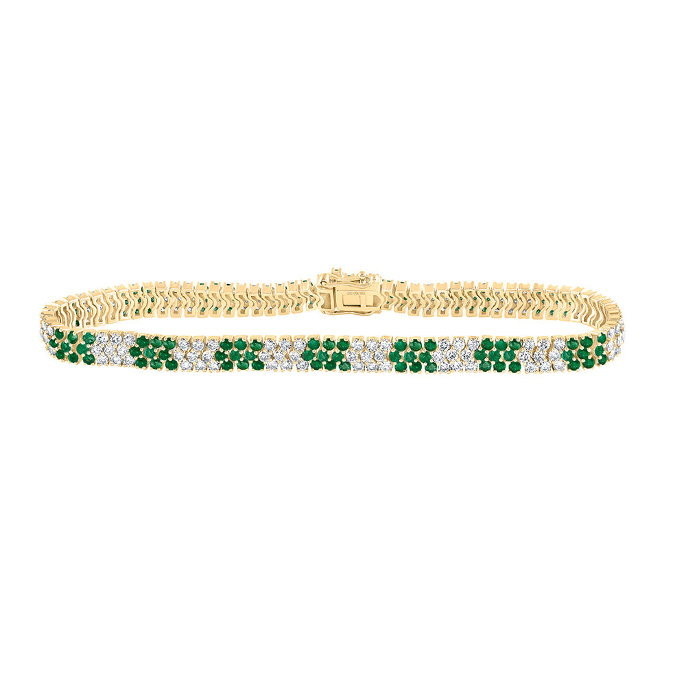 14kt Yellow Gold Womens Round Emerald Diamond Tennis Bracelet 5-1/3 Cttw