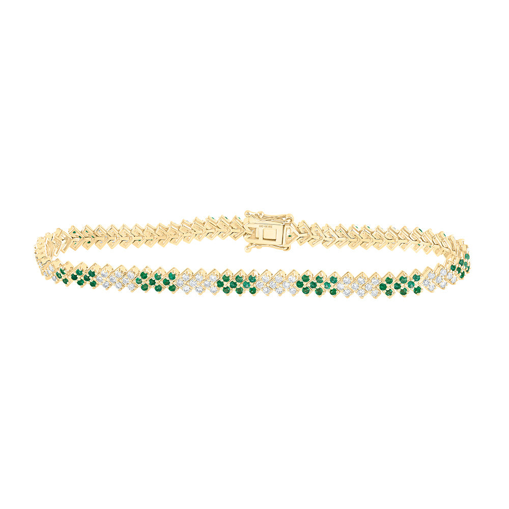 14kt Yellow Gold Womens Round Emerald Diamond Tennis Bracelet 2-5/8 Cttw