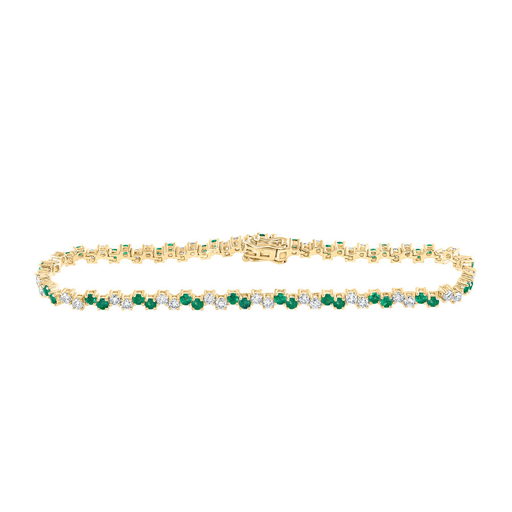 14kt Yellow Gold Womens Round Emerald Diamond Tennis Bracelet 3-1/2 Cttw