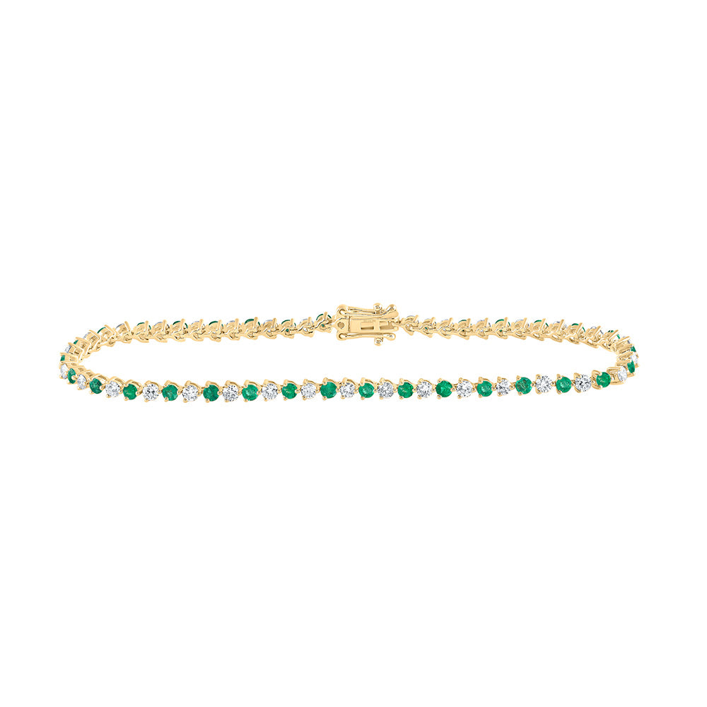 14kt Yellow Gold Womens Round Emerald Diamond Tennis Bracelet 2-7/8 Cttw
