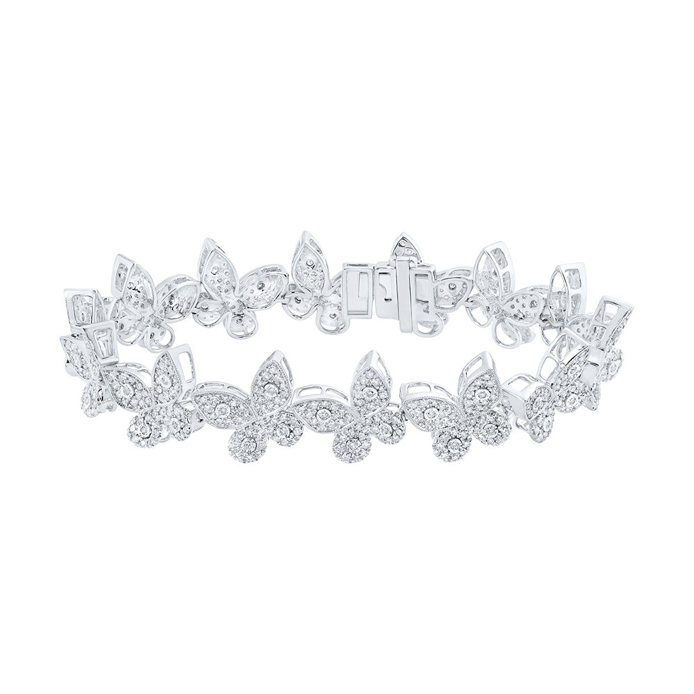 10kt White Gold Womens Round Diamond Butterfly Bracelet 3-3/8 Cttw