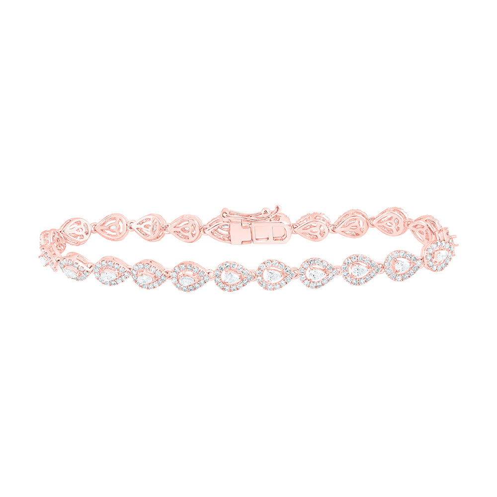 14kt Rose Gold Womens Pear Diamond Link Fashion Bracelet 3 Cttw