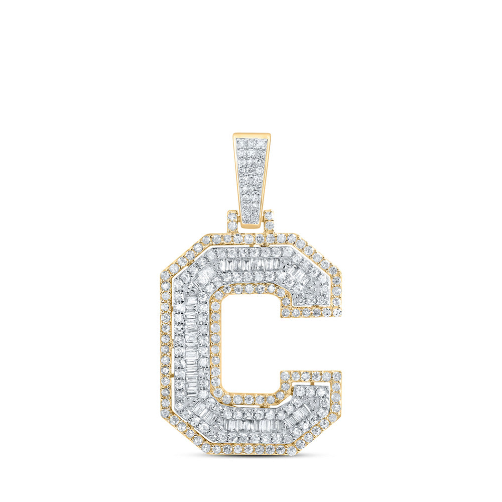 10kt Yellow Gold Mens Round Diamond C Initial Letter Charm Pendant 1 Cttw