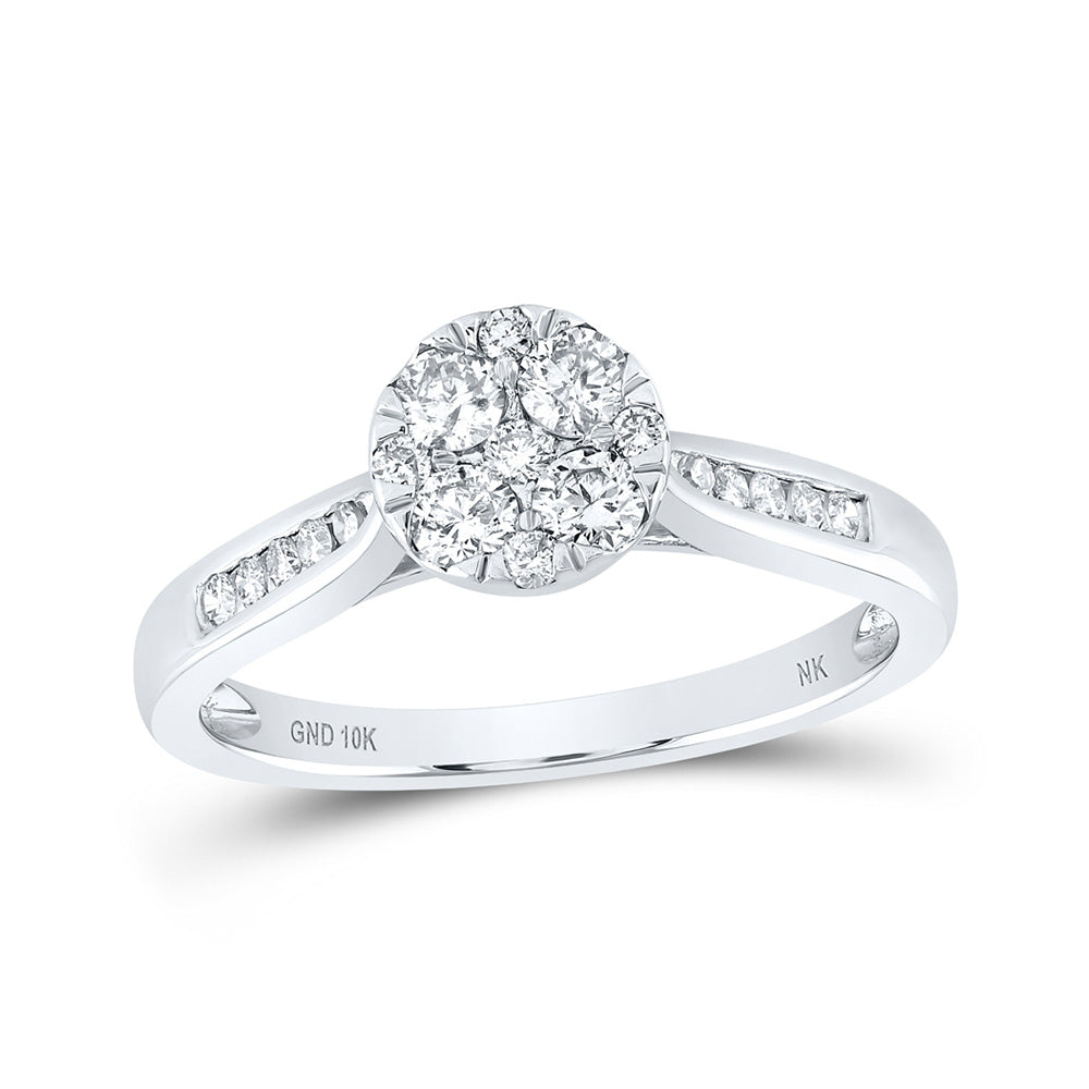 10kt White Gold Womens Round Diamond Cluster Ring 1/2 Cttw