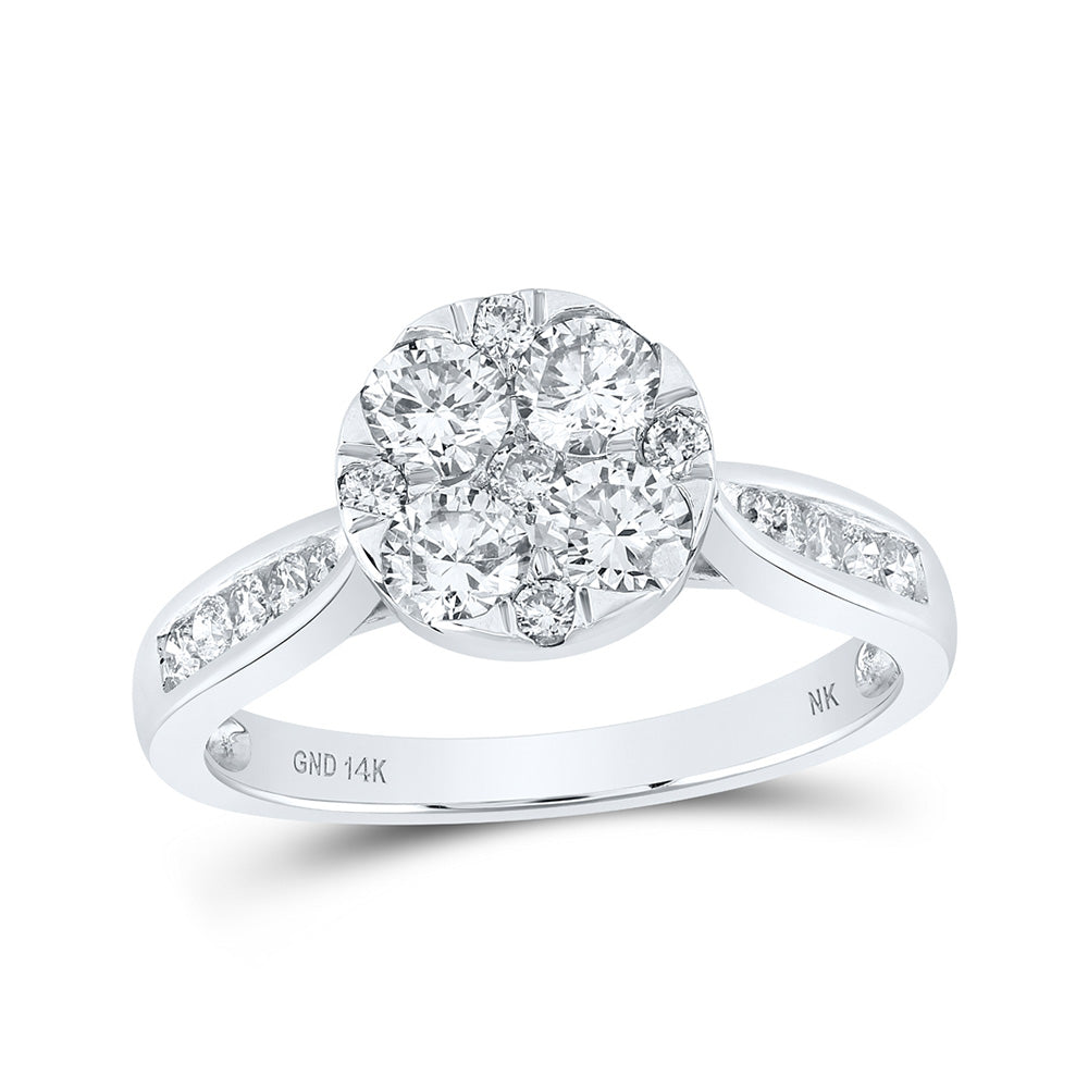 14kt White Gold Womens Round Diamond Cluster Ring 1 Cttw