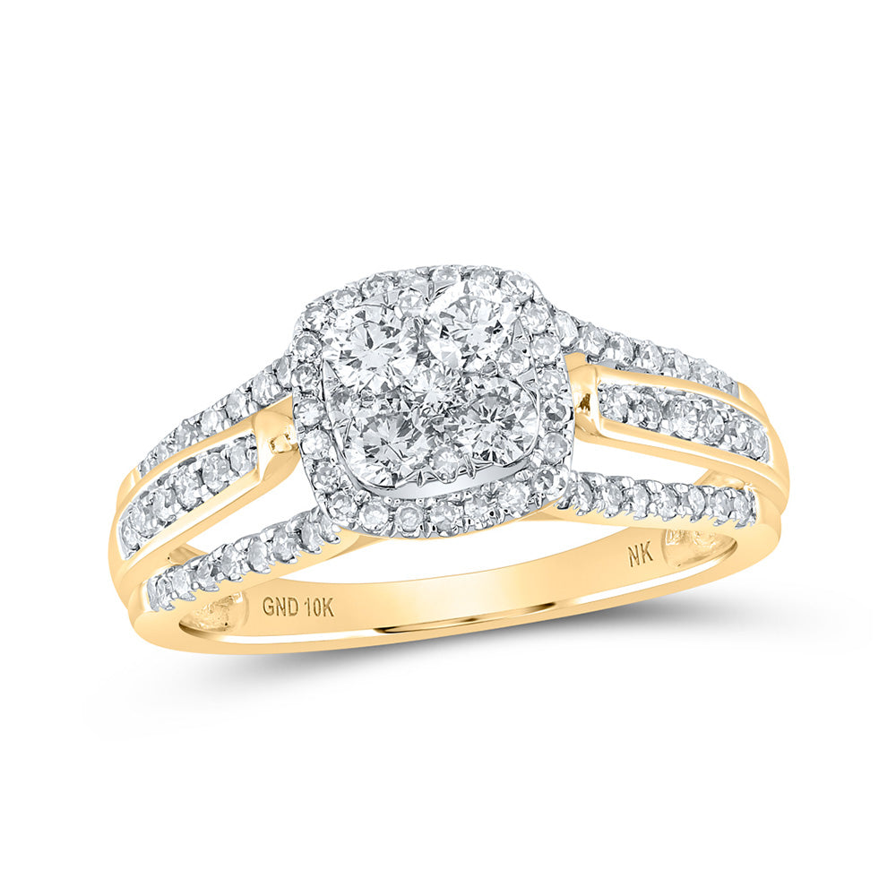 10kt Yellow Gold Womens Round Diamond Square Cluster Ring 3/4 Cttw