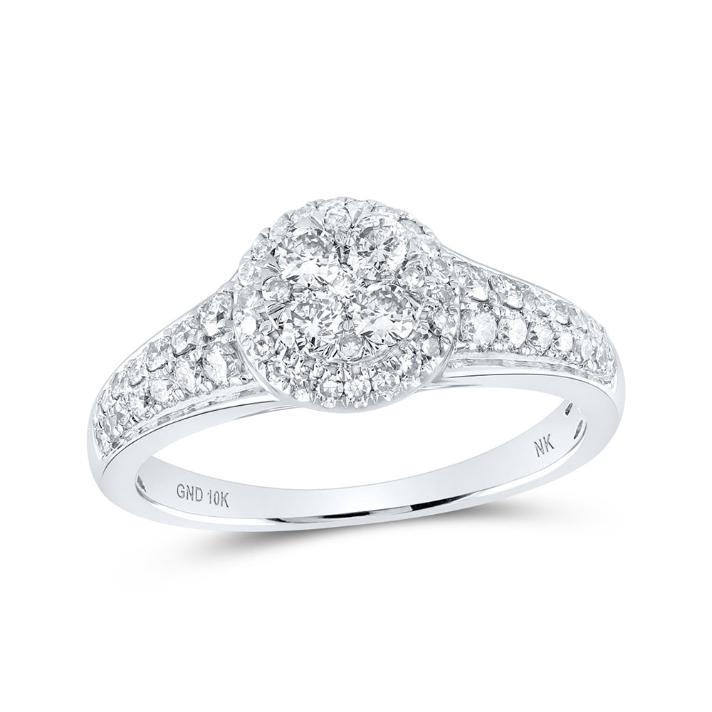 10kt White Gold Womens Round Diamond Cluster Ring 3/4 Cttw