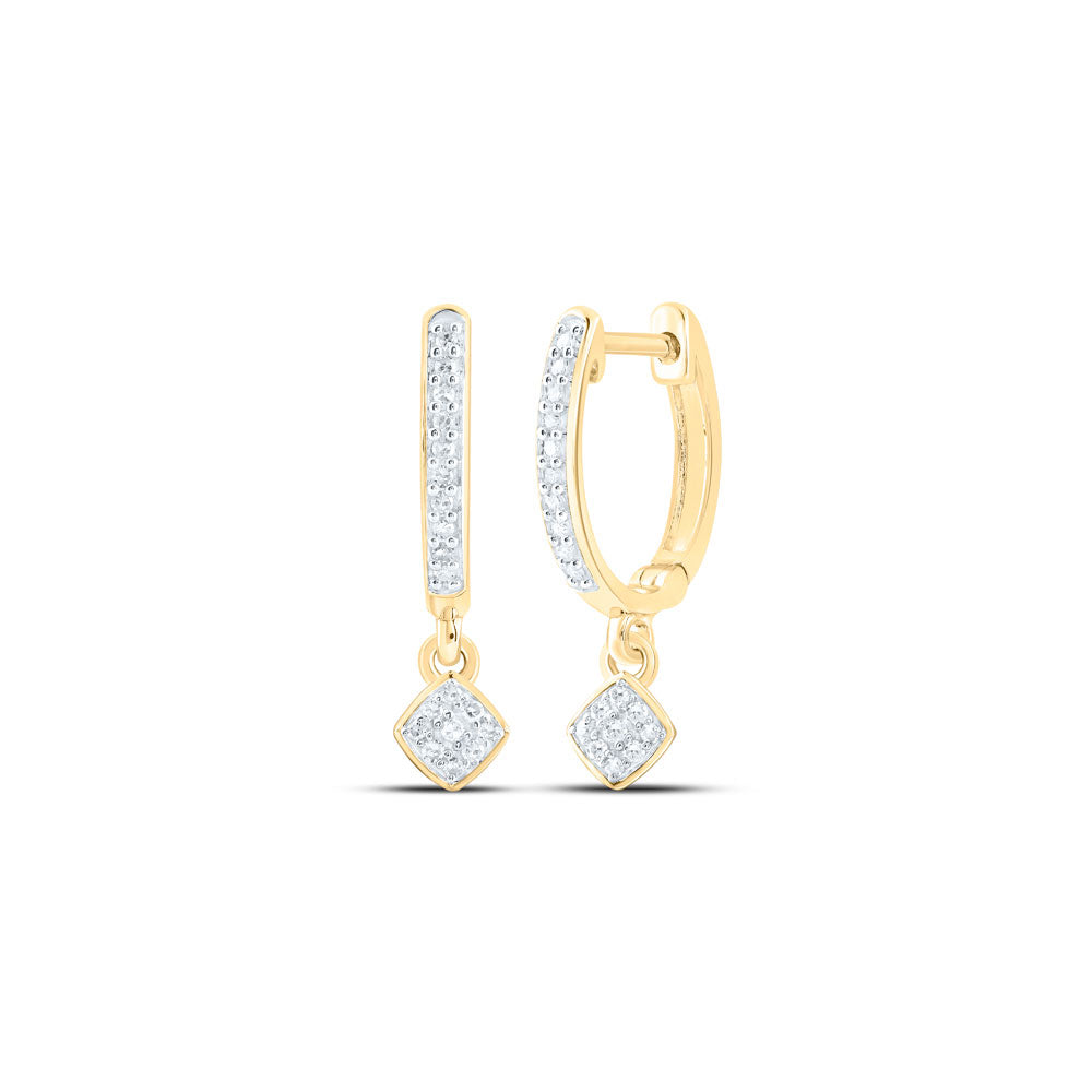 10kt Yellow Gold Womens Round Diamond Hoop Dangle Earrings 1/6 Cttw