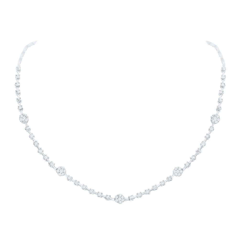 14kt White Gold Womens Round Diamond 16-inch Flower Cluster Necklace 2 Cttw