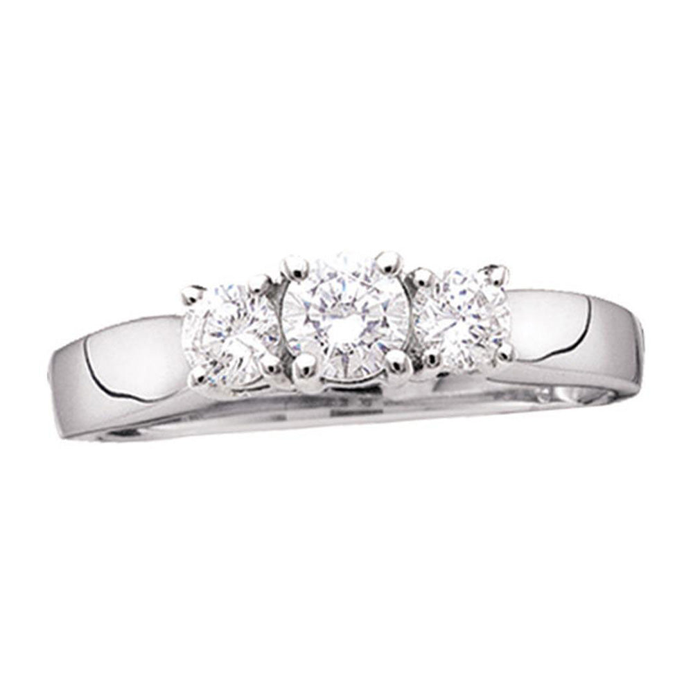 14kt White Gold Round Diamond 3-stone Bridal Wedding Engagement Ring 3/4 Cttw