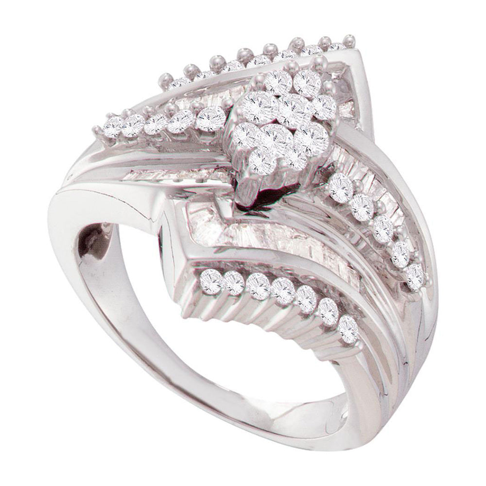 14kt White Gold Round Diamond Oval Cluster Bridal Wedding Engagement Ring 1 Cttw