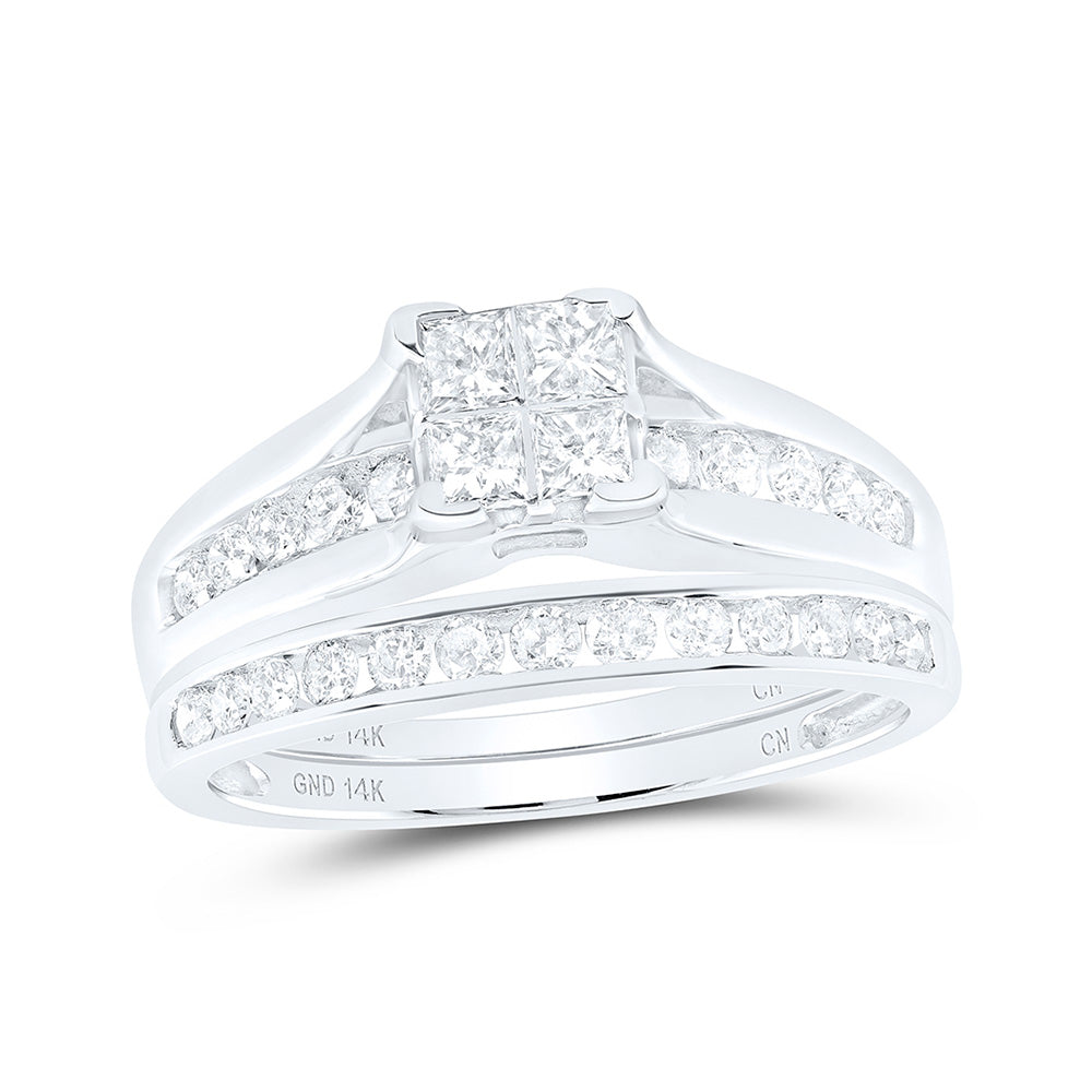 14kt White Gold Princess Diamond Bridal Wedding Ring Band Set 1 Cttw - Size 7