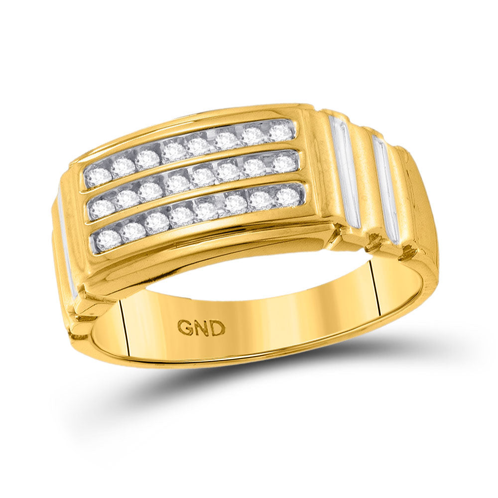 10kt Yellow Gold Mens Round Diamond Triple Row Band Ring 1/4 Cttw