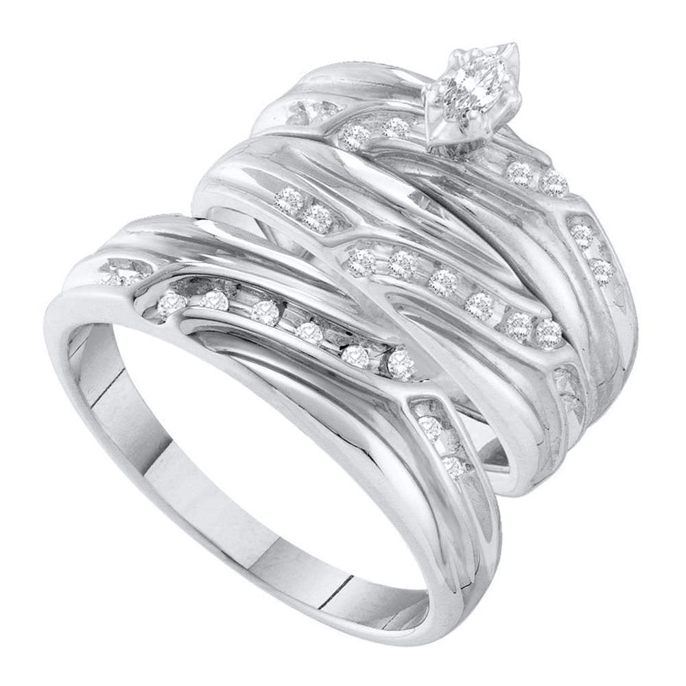 10kt White Gold His Hers Marquise Diamond Solitaire Matching Wedding Set 1/3 Cttw