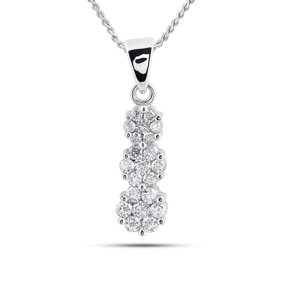 14kt White Gold Womens Round Diamond 3-stone Flower Cluster Pendant 3/4 Cttw