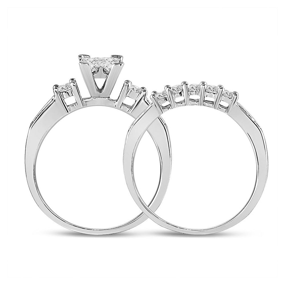 14kt White Gold Princess Diamond Bridal Wedding Ring Band Set 1 Cttw