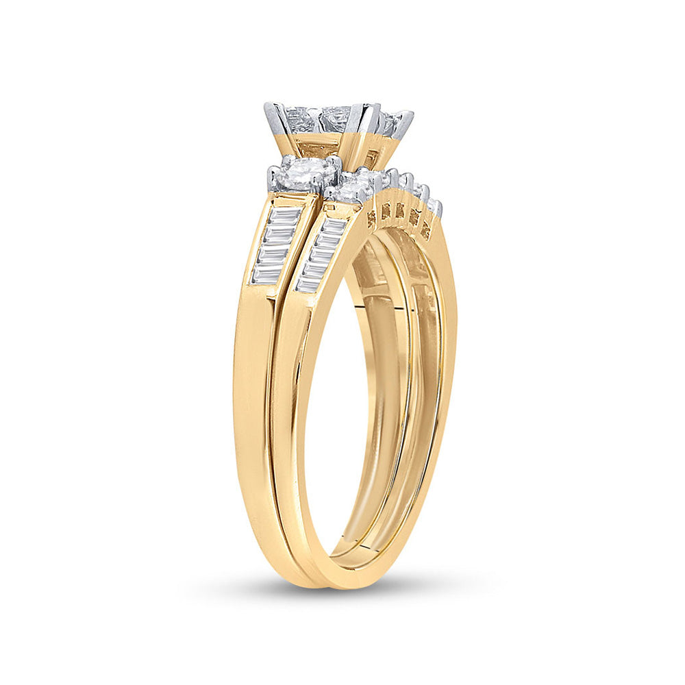14kt Yellow Gold Princess Diamond Bridal Wedding Ring Band Set 1 Cttw