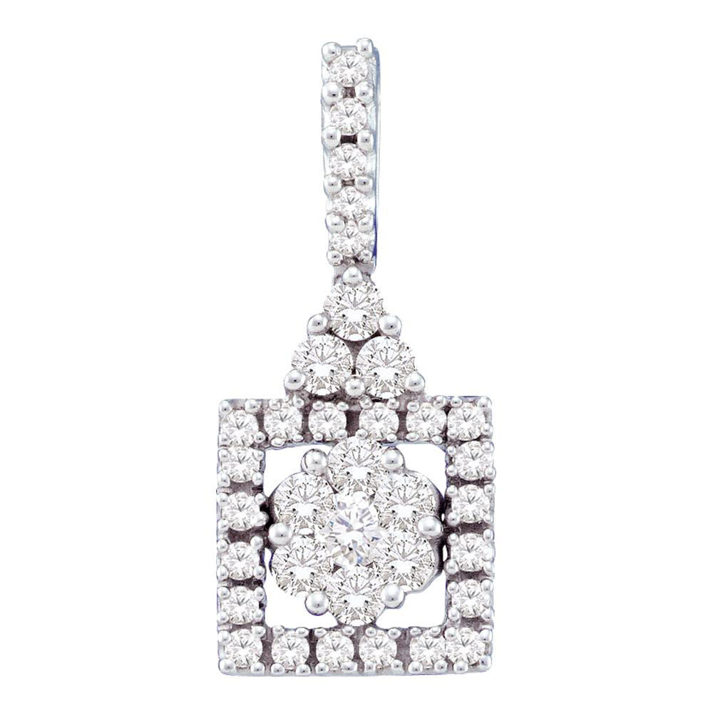 14kt White Gold Womens Round Diamond Flower Cluster Pendant 1/2 Cttw