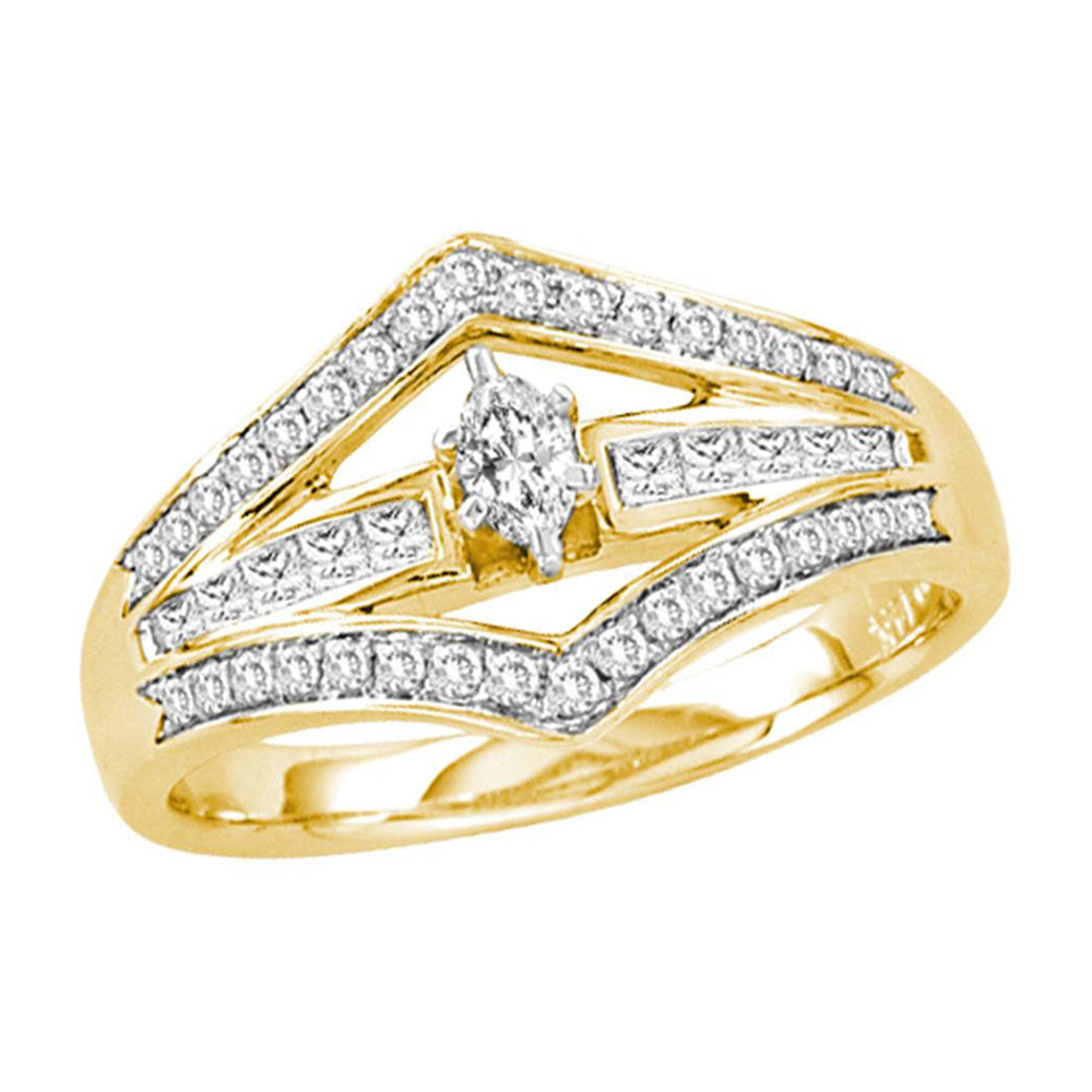 14kt Yellow Gold Marquise Diamond Marquise Bridal Wedding Engagement Ring 1/2 Cttw