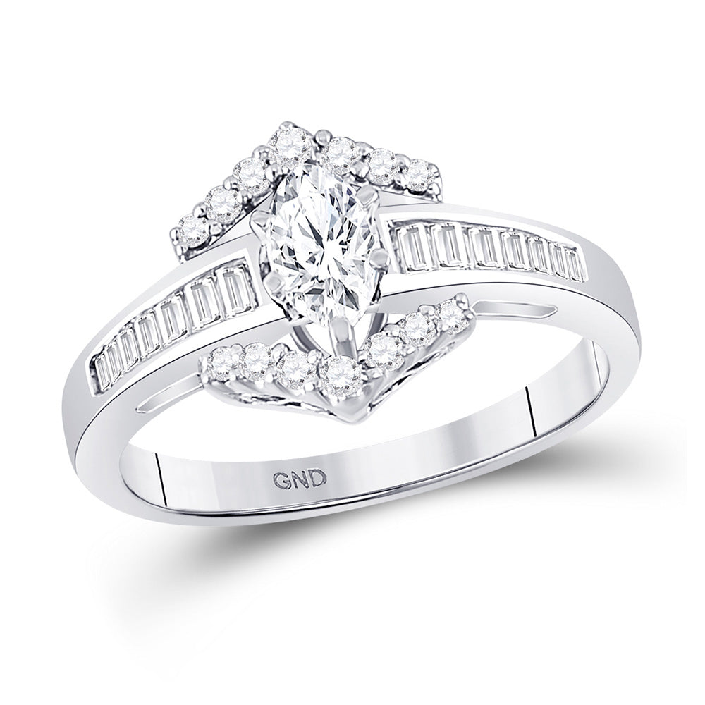14kt White Gold Marquise Diamond Solitaire Bridal Wedding Engagement Ring 3/4 Cttw