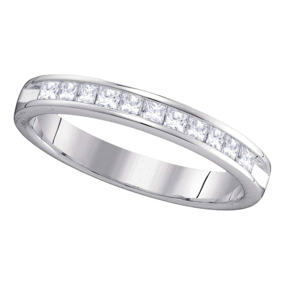 14kt White Gold Womens Princess Diamond Single Row Wedding Band 1/2 Cttw