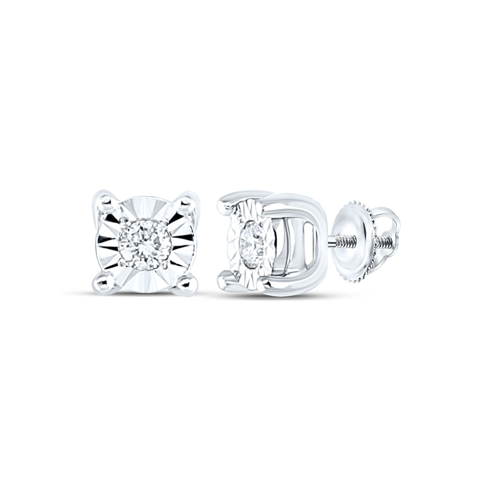 10kt White Gold Womens Round Diamond Miracle Solitaire Earrings 1/20 Cttw