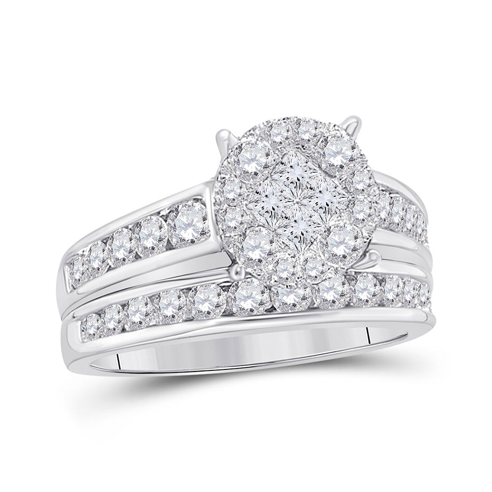 14kt White Gold Princess Diamond Bridal Wedding Ring Band Set 1 Cttw