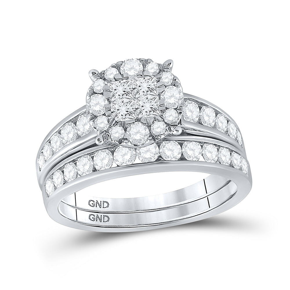 14kt White Gold Princess Diamond Bridal Wedding Ring Band Set 1-3/8 Cttw
