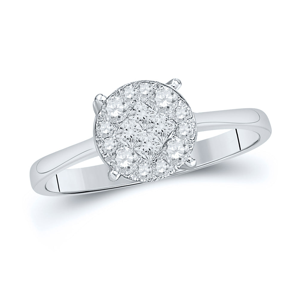 14kt White Gold Princess Round Diamond Cluster Bridal Wedding Engagement Ring 2 Cttw