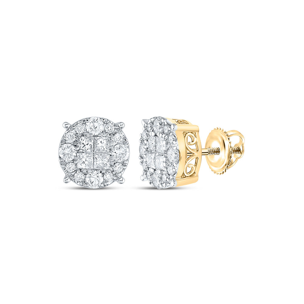 14kt Yellow Gold Womens Princess Round Diamond Cluster Earrings 1-1/2 Cttw