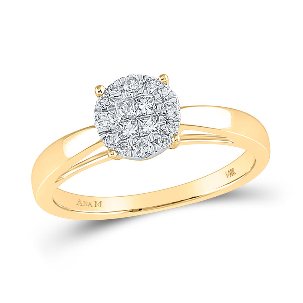 14kt Yellow Gold Princess Round Diamond Bridal Wedding Engagement Ring 1/4 Cttw